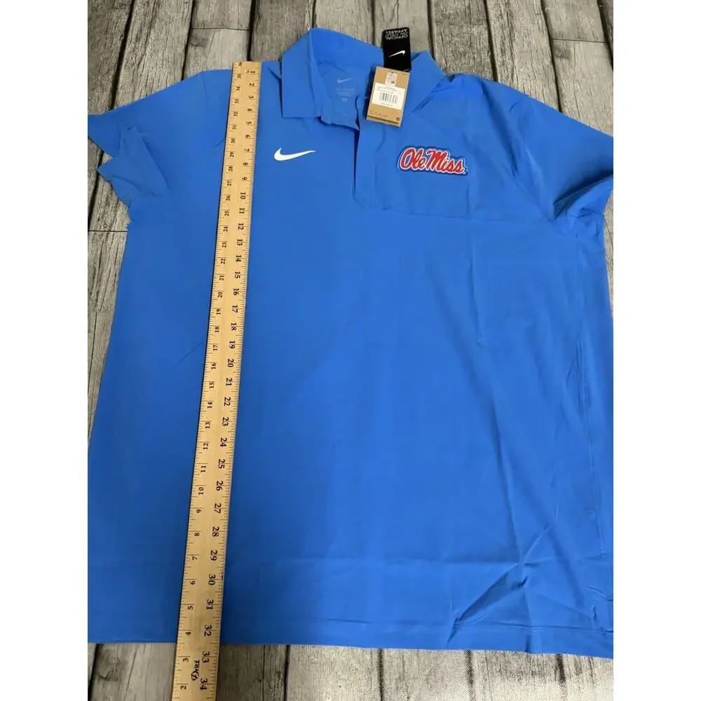 NWT Men's Nike Ole Miss Rebels Woven Polo XXL Lt Blue 2XL On Field SS Windbreake